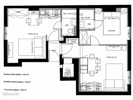 appartement 3 pièces 53 m²