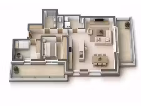 appartement spacieux de 2 chambres avec garage et terrasses