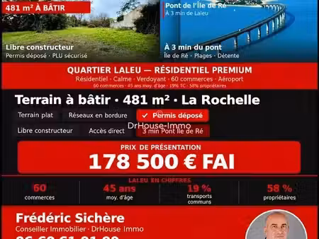 vente terrain 481 m² à la rochelle (17000)  179 900 €