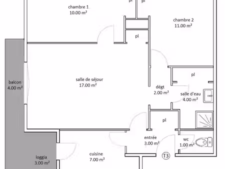 appartement 3 pièces 58 m²