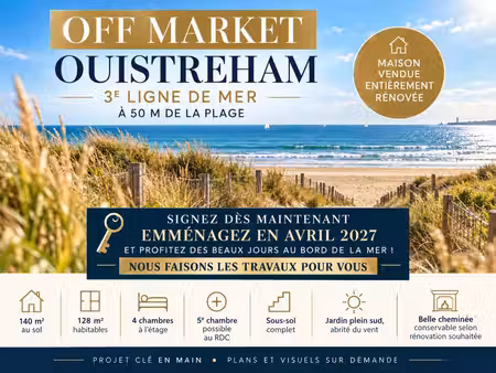 ou​istreham – maison à vendre rénovée – 50 m plage – 4 chambres – jardin sud