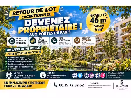 vente appartement 2 pièces 47 m² à dugny (93440)  199 500 €
