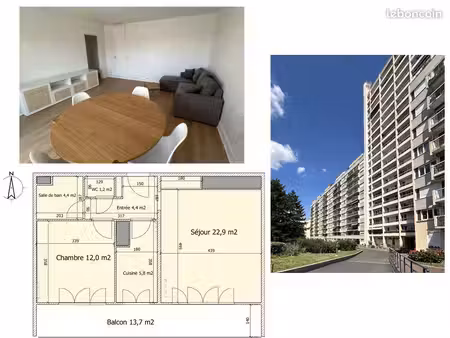 deux pièces meublé 50m2 avec balcon