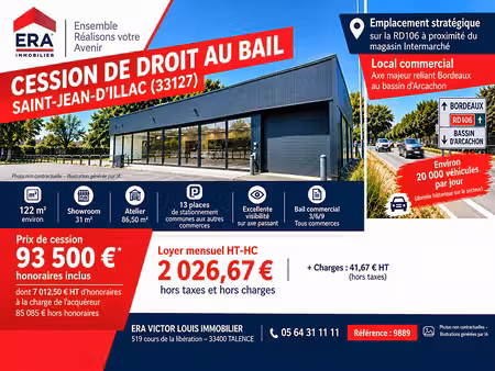 cession de bail 2 pièces 122 m² à vendre / acheter saint-jean-d'illac 33127 ? | era immobi