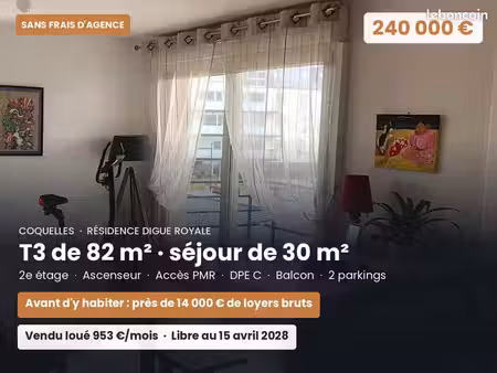t3 82 m² séjour 30 m² – coquelles – vendu loué 953 /mois