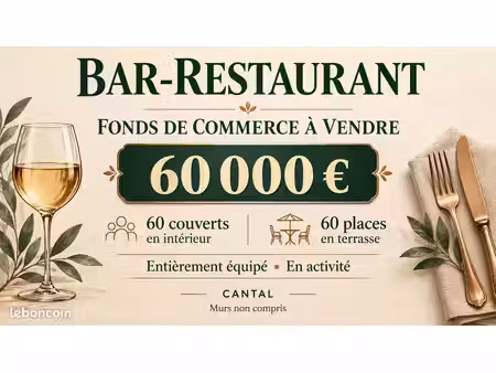 bar-restaurant en activité – 120 places – cantal – 60 000