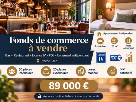 bar restaurant licence iv + fdj + hébergement – proche caen