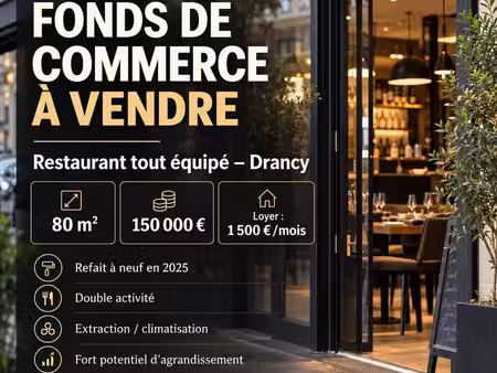 fonds de commerce restauration – 80 m² – double activité – drancy (93)