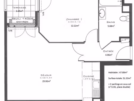 appartement 2 pièces 48m² neuf ermont centre/2pkg