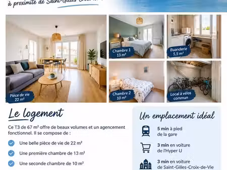 a l'année - charmant t3 67m² - centre de st hilaire