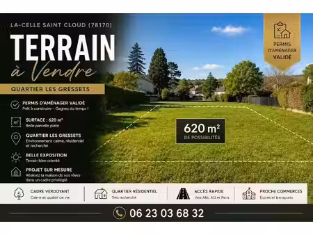 vente terrain 620 m² à la celle-saint-cloud (78170)  500 000 €