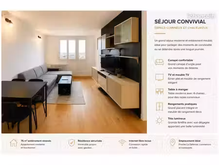 location meublée premium - idéale pour jeune actif ou étudiant - nanterre / proche la défe