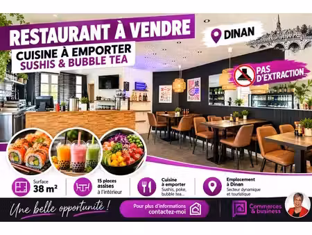 dinan 22100 - fonds de commerce restauration emporter 38 m2 pas d'extraction