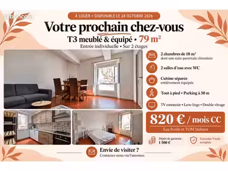 appartement t3 équipé climatisé