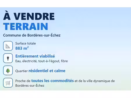 terrain de 883 m² à borderes-sur-l'echez