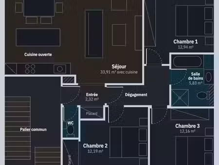 t4 de 88 m² avec séjour de 34 m²