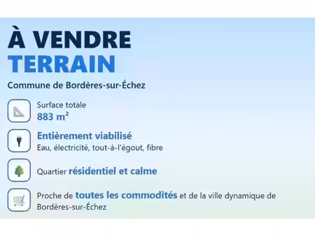 vente terrain 883 m² à bordères-sur-l'echez (65320)  88 000 €