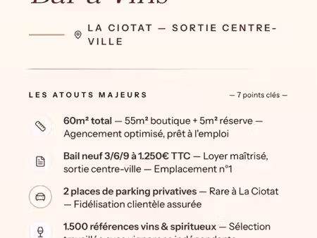 céde cave a vins/bar a vins la ciotat sortie centre ville
