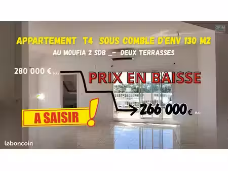 vente appartement t4 sous comble de 130m2 à saint-denis 974 - moufia