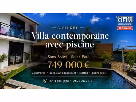 a vendre une villa contemporaine avec piscine  rooftop et bungalow à saint-paul à 749 000