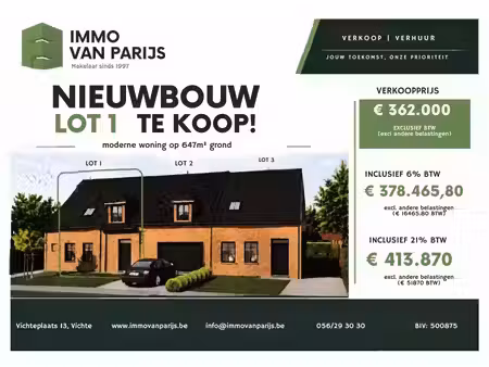 ruime halfopen bebouwing met drie slaapkamers
