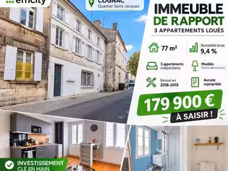 vente immeuble 3 pièces 77 m² à cognac (16100)  179 900 €