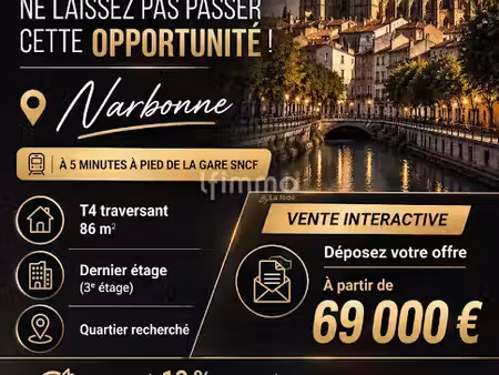 vente appartement 4 pièces 86 m² à narbonne (11100)  69 000 €