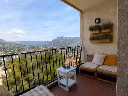 location annuelle – 80 m² rénové – 2 chambres – 2 parkings – vue collines – 1 275