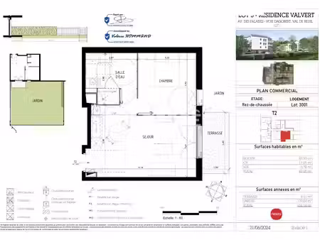 appartement val de reuil 2 pièce(s) 40.28 m2