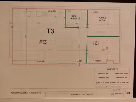 appartement/plateau t3 à aménager au 2ème étage