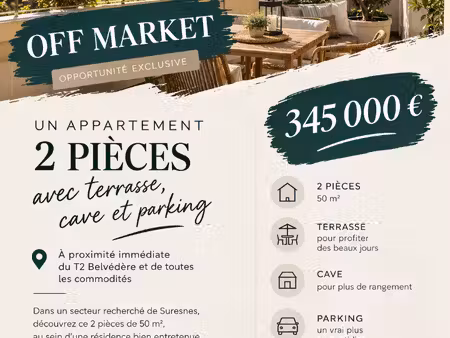 2 pièces 50m² terrasse cave et parking