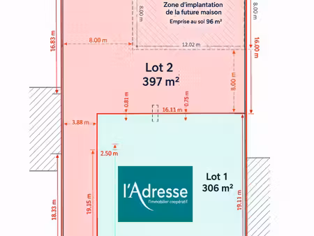 vente terrain  397.00m²  viry