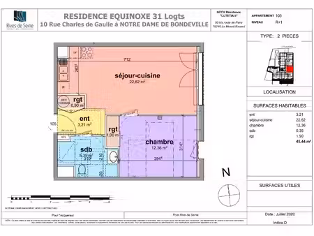 location appartement 2 pièces 45m² notre dame de bondeville 76960