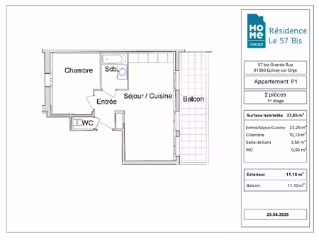 appartement traversant 2 pièces entièrement réhabilité avec grand balcon (11 m²). possibil