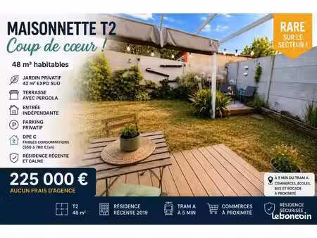appartement 48m2 avec jardin de 42m2