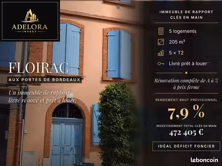 rendement 7 9 % – immeuble de rapport clé en main – floirac