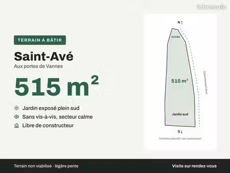 terrain à bâtir 515 m² – saint-avé – exposé sud