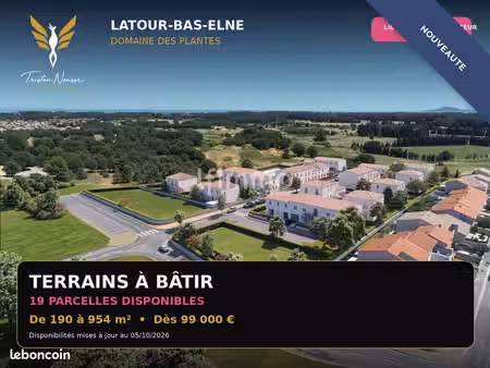 terrain 954 m² latour-bas-elne