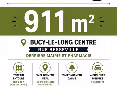 terrain à bâtir – bucy-le-long centre – 911m²