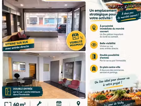 vichy centre – local 60 m² avec vitrine – proche marché couvert - bail commercial 3/6/9