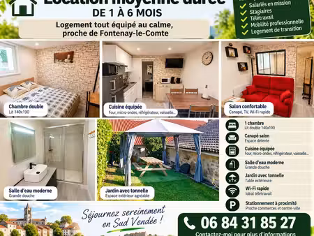 ? votre meublé tout équipé avec jardin pour une location en moyenne durée