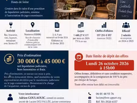 bar  brasserie  restaurant 57 m² nanterre