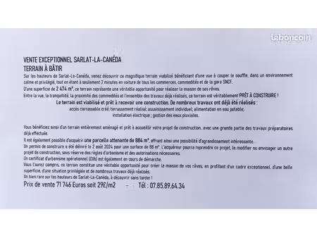 vente exceptionnelle terrain à bâtir