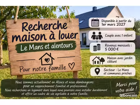 recherche maison à louer – le mans et alentours – mars 2027