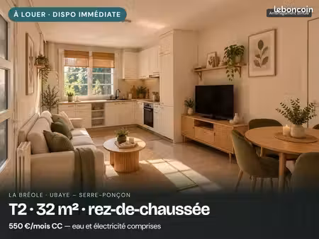 t2 rdc 32 m² – la bréole – eau et élec comprises