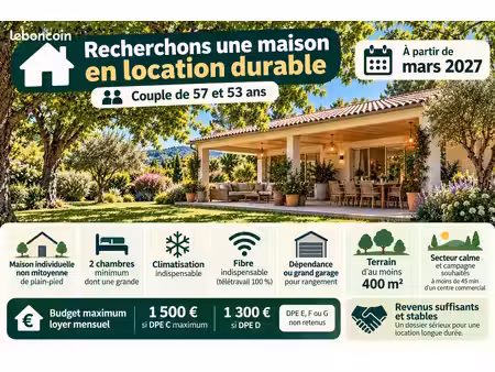 recherche maison individuelle en location longue durée – dès mars 2027
