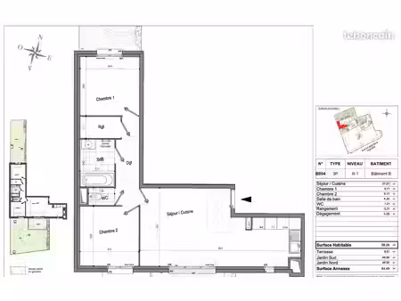 appartement - 59 m² - 3 pièces - hyper centre ville
