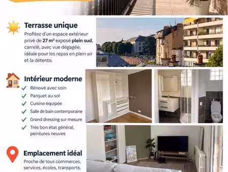rare t3 renové plein cœur rodez avec terasse exceptionnelle 27m2 plein sud et garage