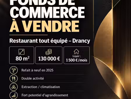 fonds de commerce restaurant – 80 m² – tout équipé – drancy (93)