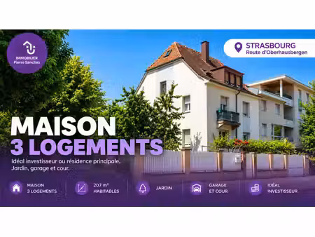strasbourg 67200 - immeuble de rapport 207 m² - 3 appartements  jardin et garage